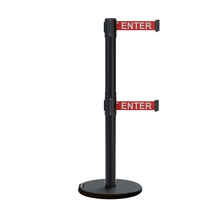 MONTOUR LINE Retractable Belt Dbl Roller Stanchion, 2.5ft Black Post  9ft. R.Caus ME630D-BK-CAURW-90